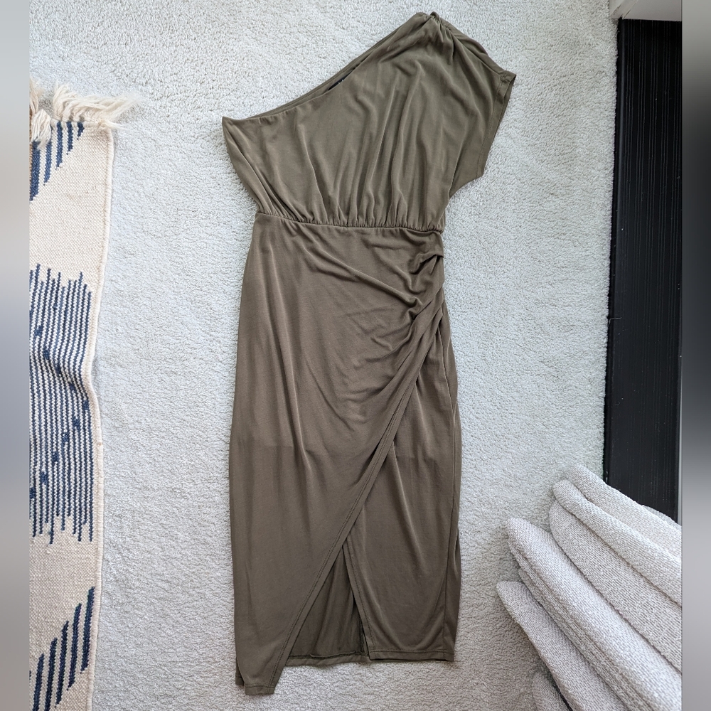 Lulus Raise a Glass Olive Green One-Shoulder Midi Dress - Picture 5 of 8